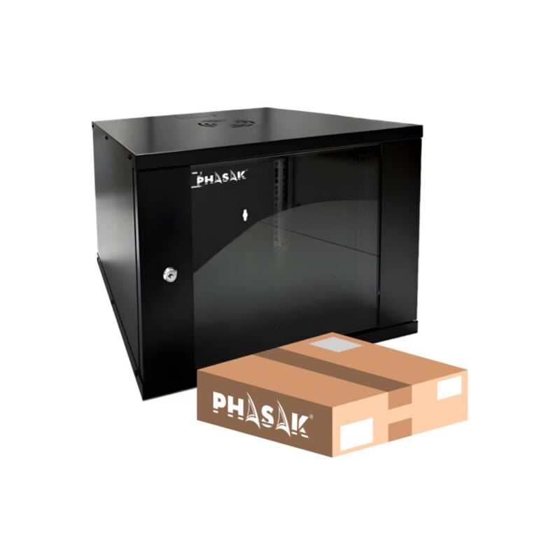 Rack mural 19' Phasak Pro 9U 600x450 Démonté, idéal pour les serveurs et les télécommunications, design compact, robuste, montage facile et