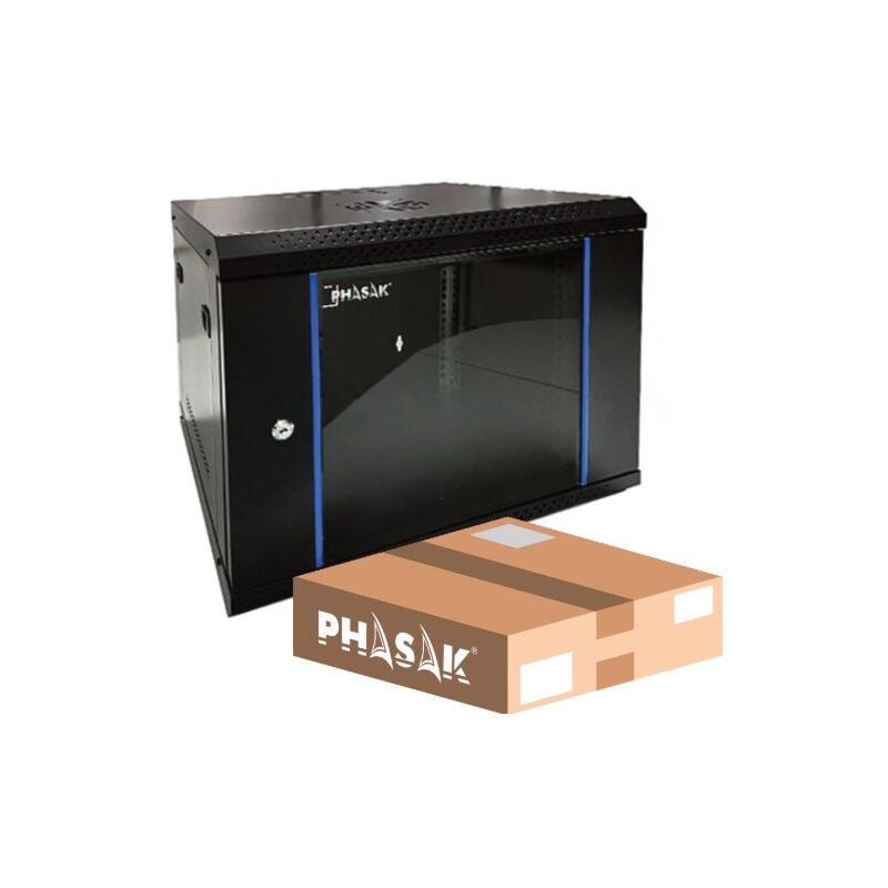 Rack mural 19' Phasak Eco 9U 542x450 Démonté, idéal pour les serveurs et les télécommunications, design compact, robuste, montage facile et