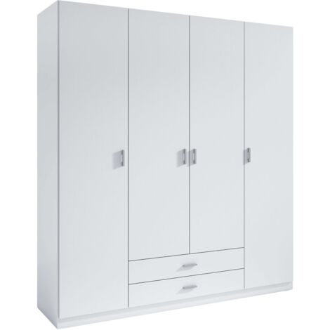 Armario Roma Blanco Mate 4 Puertas Batientes y 2 Cajones para Habitación Dormitorio 216x198x53 cm