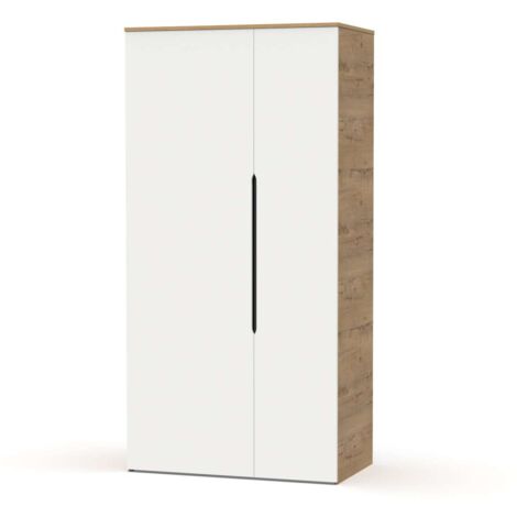 Armario ropero 2 puertas abatibles Noa acabado roble gold-blanco, 100cm(ancho) 200cm(altura) 57cm(fondo)