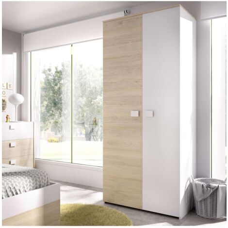 Armario ropero 2 puertas abatibles Santisteban blanco/natural, 205 cm(alto) 90 cm(ancho) 52 cm(largo)