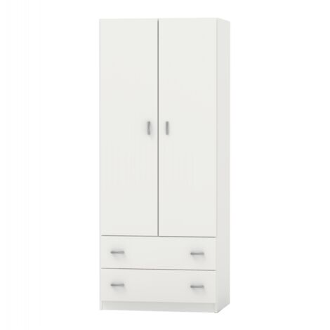 Armario ropero 2 puertas abatibles y 2 cajones Turin acabado blanco, 180 cm(alto)74 cm(ancho)50 cm(fondo)