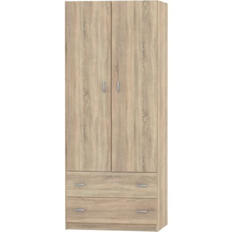 Armario Ropero Bodolz (2 Puertas 1 Perchero 1 Cajones 1 Espejo) Mdf 176 X  80 X 52 Cm - Efecto Roble Sonoma [en.casa] con Ofertas en Carrefour