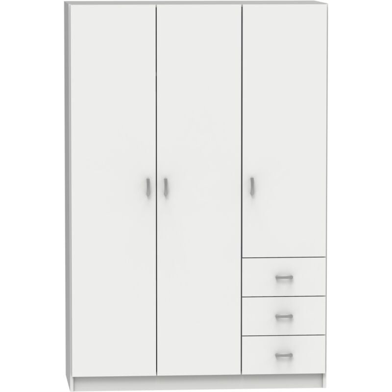 

Armario ropero 3 puertas abatibles y 3 cajones acabado roble o blanco brillo Turin 180 cm(ancho)120 cm(ancho)50 cm(fondo) Color BLANCO BRILLO