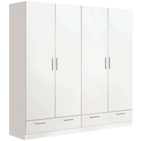 Armario ropero 4 puertas abatibles 2 cajones Lorena acabado blanco, 196cm(alto) 200cm(ancho) 50cm(largo)