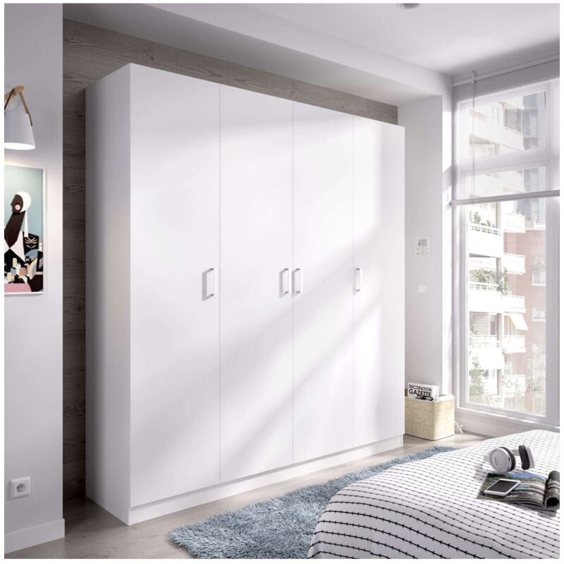 

Armario ropero 4 puertas abatibles Huesa 215 cm(alto)200 cm(ancho)52 cm(fondo) Color BLANCO