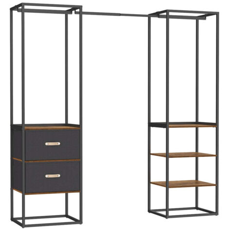 Armario ropero abierto perchero robusto con 1 barra extensible 2 cajones y 4 estantes para dormitorio ahorro de espacio 120006909
