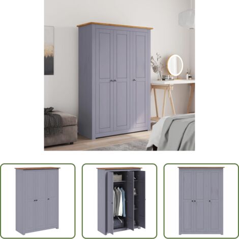 Armario ropero -  Armario 3 puertas madera pino Panamá Range gris 118x50x171,5cm