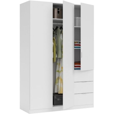 FANMUEBLES Armario LCX 3 puertas 3 cajones Blanco 135cm (ancho) x 200cm (alto)