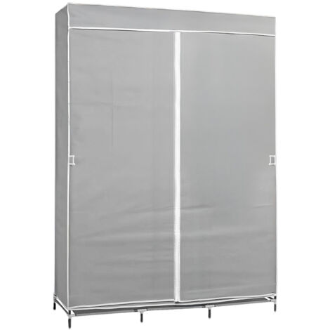 Armario Ropero de Tela Triple con Cortinas Correderas Blanco/Gris 118x45x169cm 7house