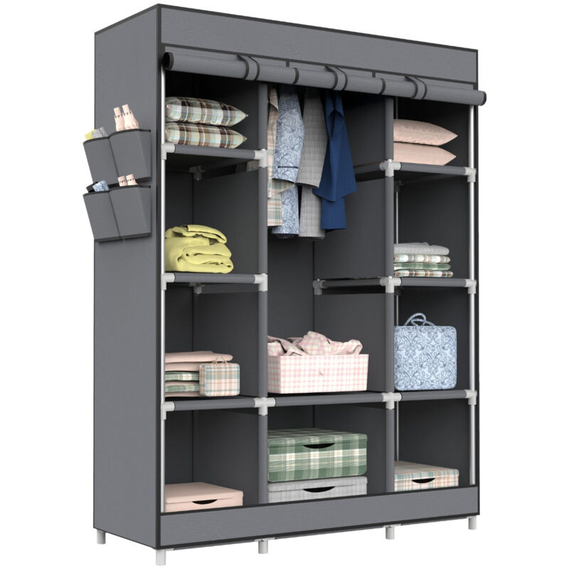 

Armario Ropero de Tela Triple con Gancho y Bucle Blanco/Gris 128x45x169cm 7house