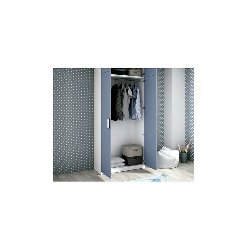 

La Cibertienda - Armario ropero dos puertas con altillo, color azul y blanco, ref-08