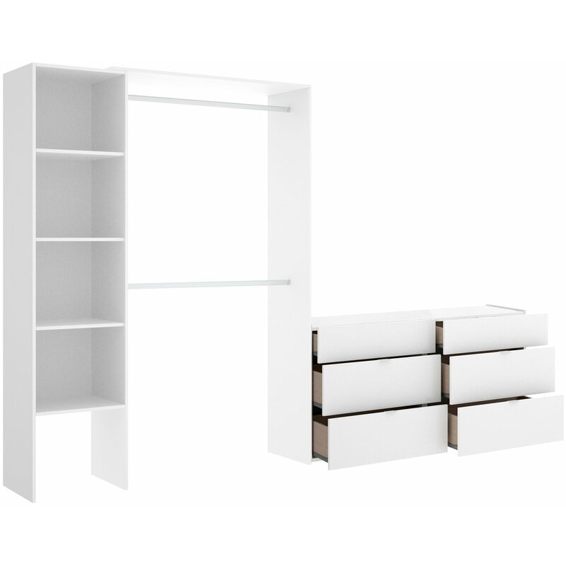 

Armario Ropero EXTENSIBLE Vestidor con cajonera 6 cajones, medida total de 230cm a 260