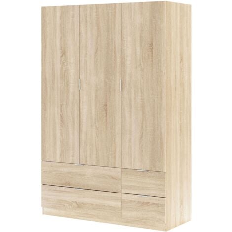 HABITDESIGN Armario LCX 135 3 puertas y 4 cajones Roble Canadian 135cm (ancho) x 200cm (alto)