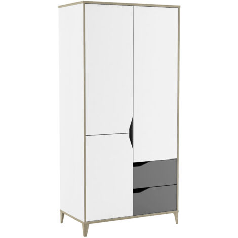 Armario ropero Juvenil Genius Blanco Mate y Gris Claro Dormitorio habitación Juvenil Infantil 185x89x50cm