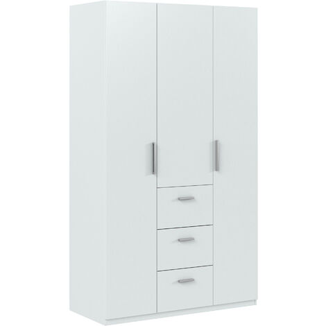 Armario ropero Lisa 3 Puertas 3 Cajones Color Blanco Brillo, 117 Ancho 52 Profundo 203 Alto cm