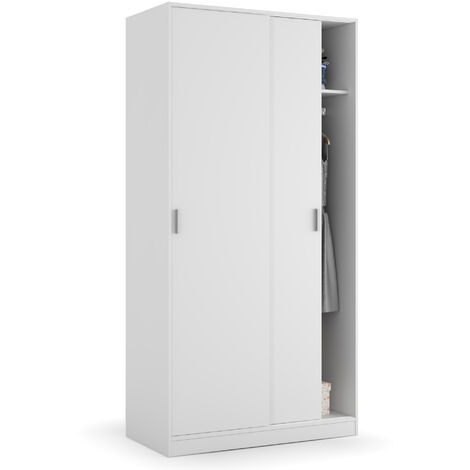 Armario ropero Madrid 2 Puertas correderas Color Blanco 100 cm Ancho 50 cm Profundo 200 cm Alto