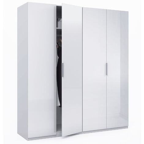 Armario ropero Madrid 4 Puertas Color Blanco Brillo, 180 cm Ancho 52 cm Profundo 200 cm Alto