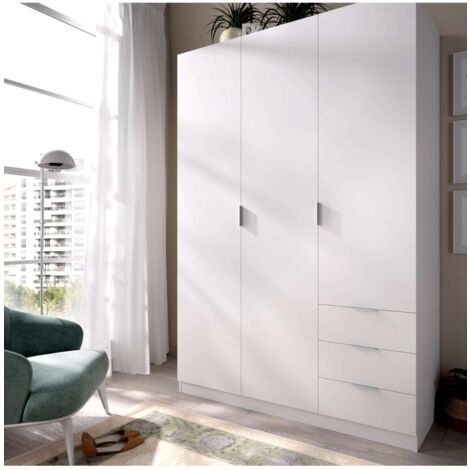 Armario ropero Marcela 3 puertas abatibles y 3 cajones en blanco 184 cm(alto)121 cm(ancho)52 cm(largo