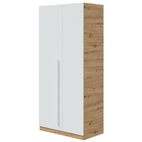 Armario ropero Nuria 2 puertas abatibles acabado blanco artik y roble 200 cm(alto) 90 cm(ancho) 52 cm(fondo)
