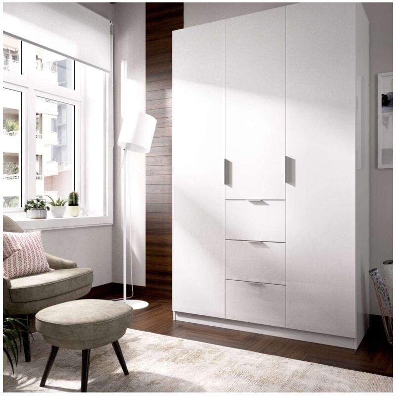 

Armario ropero puertas abatibles acabado blanco 204 cm(alto)135 cm(ancho)52 cm(largo) Color BLANCO BRILLO