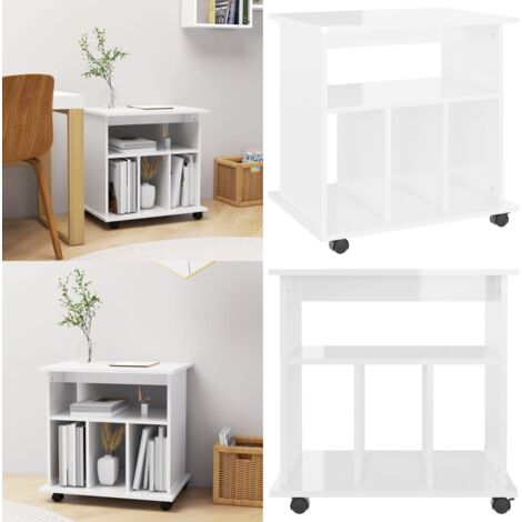 Armario ruedas madera contrachapada blanco brillante 60x45x60cm - Armario de madera - Armario blanco brillante