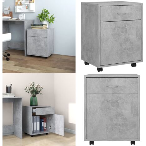 Armario ruedas madera contrachapada gris hormigón 45x38x54 cm - Armario rodante - Armario de madera