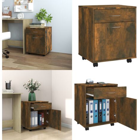 Armario ruedas madera contrachapada roble ahumado 45x38x54 cm - Armario de almacenamiento - Armario de madera contrachapada