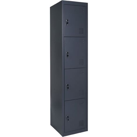 Armario taquilla 4 compartimentos con cerradura 180 x 38 x 45 cm acero antracita 040007263