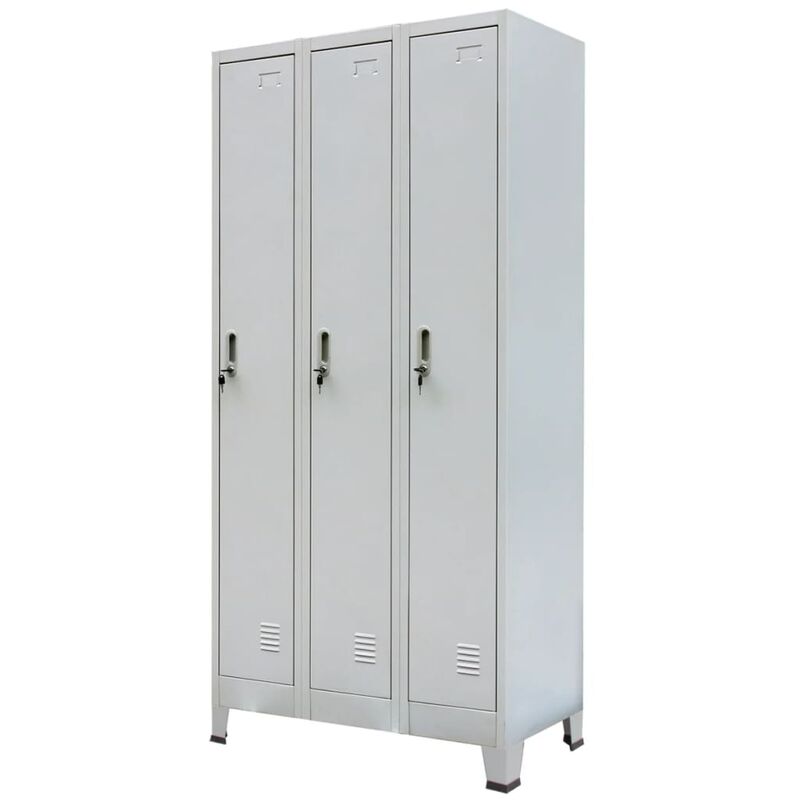 

Bh Design - Armario taquilla con 3 compartimentos acero gris 90x45x180 cm