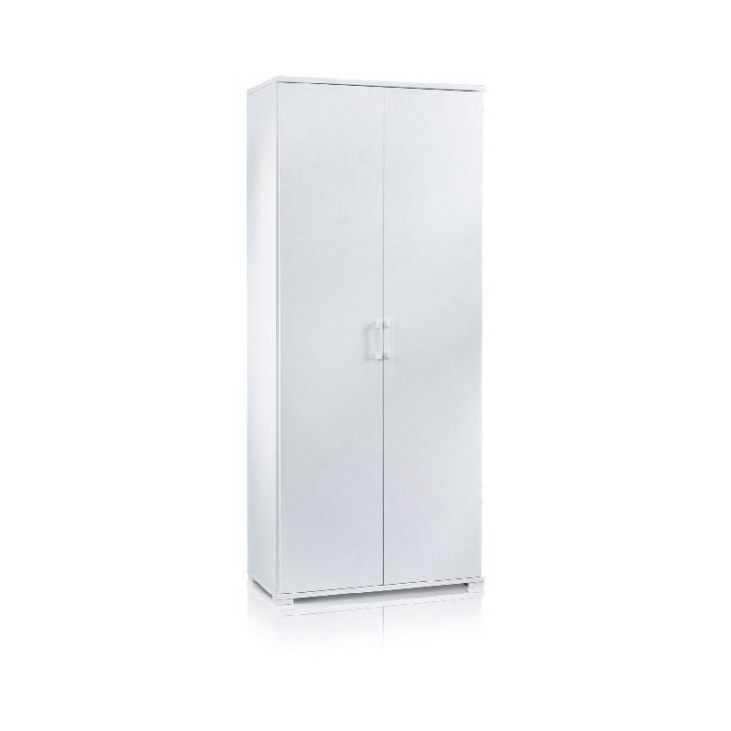 

Armario Terra - 2 Puertas, 4 Estantes ajustables - Colgador de ropa, Ahorro de espacio - para Dormitorio, Pasillo - Blanco en Tablero de particulas