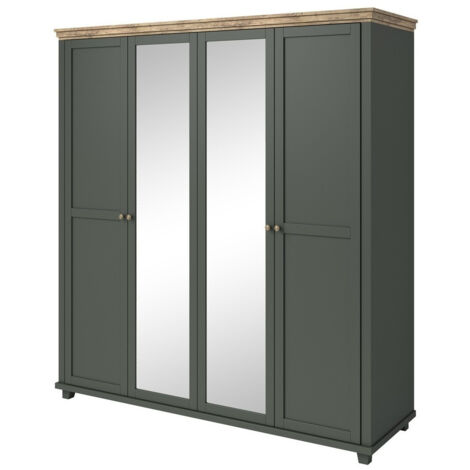 Armario Tolnue 115, Verde oscuro + Roble de lefkada, 216x200x62cm, Puertas de armario: Con bisagras, Número de estantes: 0