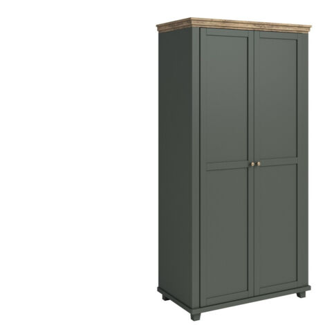 Armario Tolnue 125, Verde oscuro + Roble de lefkada, 216x108x62cm, Puertas de armario: Con bisagras, Número de estantes: 0