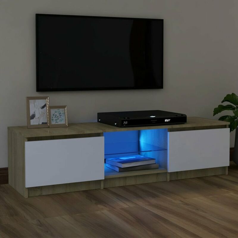 

Armario TV con luces LED blanco y roble Sonoma 120x30x35,5 cm