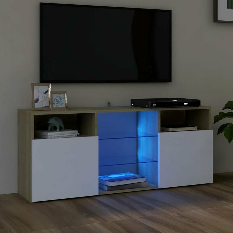 

Armario TV con luces LED blanco y roble Sonoma 120x30x50 cm