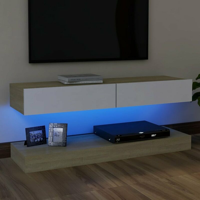 

Armario TV con luces LED blanco y roble Sonoma 120x35 cm