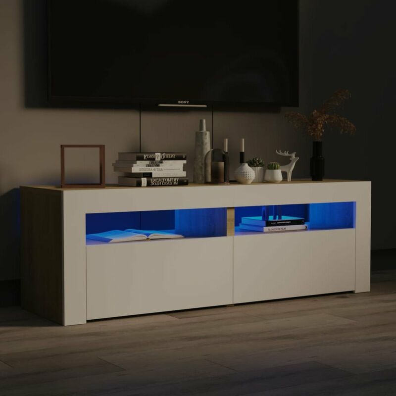 

Armario TV con luces LED blanco y roble Sonoma 120x35x40 cm