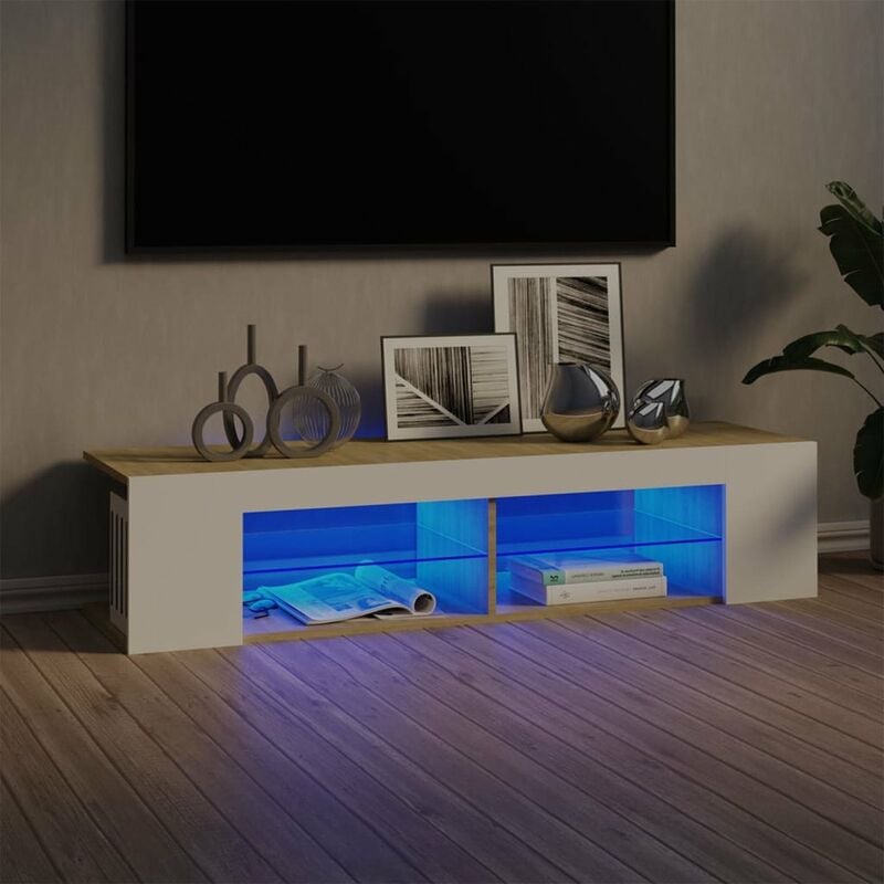 

Armario TV con luces LED blanco y roble Sonoma 135x39x30 cm