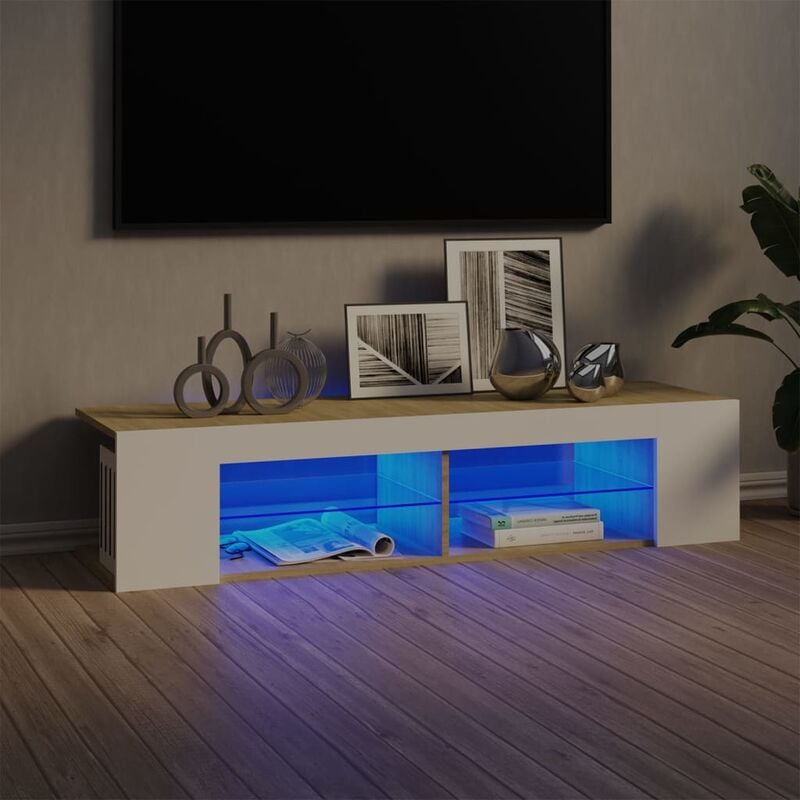 

Armario TV con luces LED blanco y roble Sonoma 135x39x30 cm