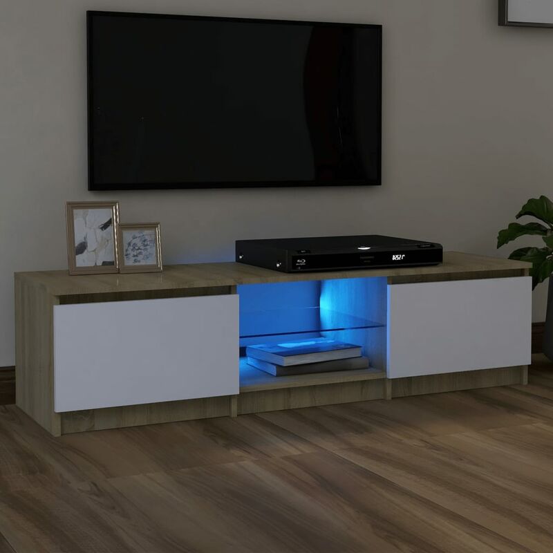 

Armario TV con luces LED blanco y roble Sonoma 140x40x35,5 cm