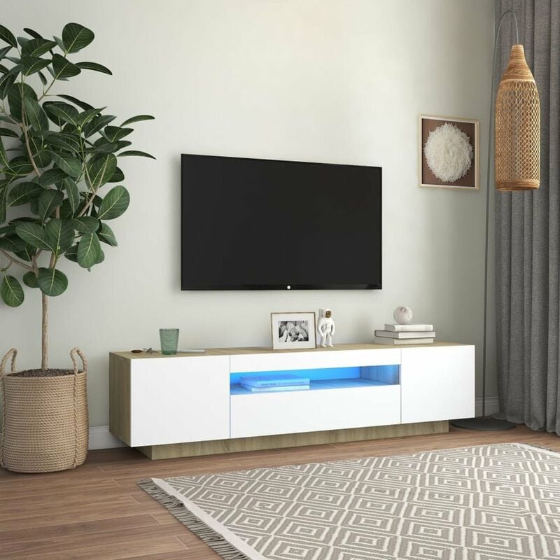 

Armario TV con luces LED blanco y roble Sonoma 160x35x40 cm