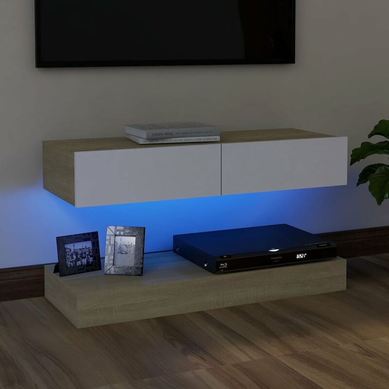 

Armario TV con luces LED blanco y roble Sonoma 90x35 cm