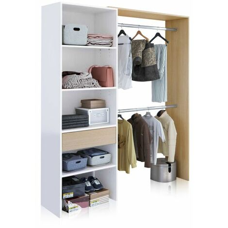 FANMUEBLES Armario Vestidor Blanco Artik (Blanco Mate) - Roble Canadian 158cm (ancho) x 187cm (alto)