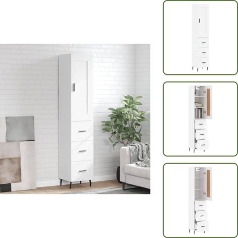 Armario - vidaXL Aparador alto madera contrachapada blanco 34,5x34x180 cm - Madera contrachapada