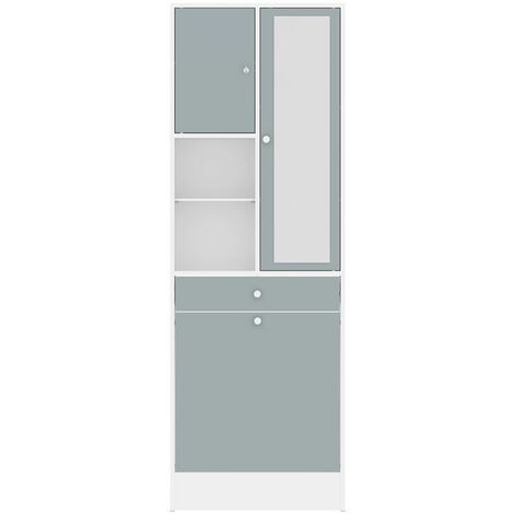 Armario y cubo de la ropa sucia COMBI blanco y gris celadón, 62.6 x 28.4 x 181.1 - blanco y gris celadón
