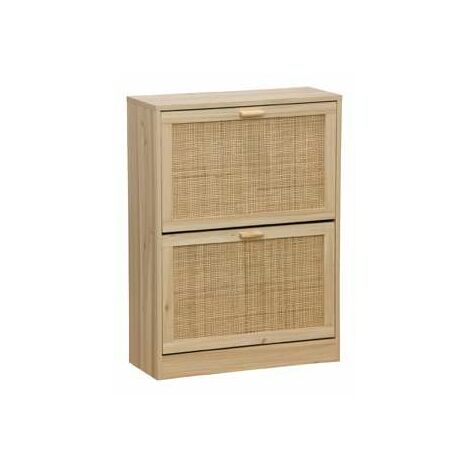 Armario Zapatero 2 Puertas abatibles Decor acabado pino/rattan, 60cm(ancho) 82cm(altura) 24cm(fondo)