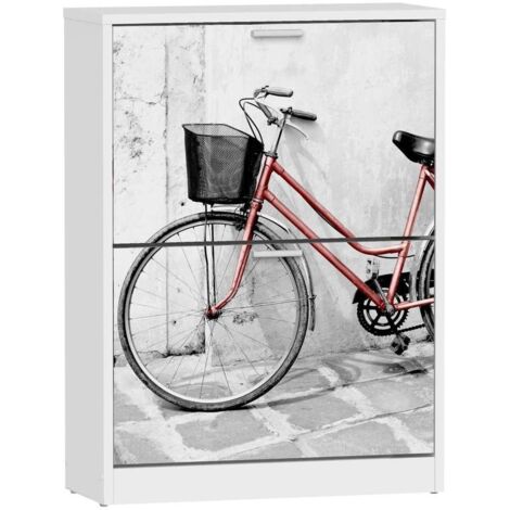 Armario Zapatero 2 trampones Bicicleta Roja acabado blanco 60cm(ancho) 80cm(altura) 24cm(fondo)