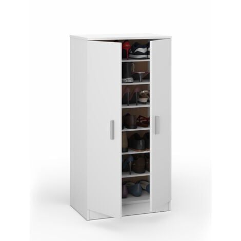 MOBIMARKET Mobelcenter - Mueble Zapatero Basic 2 Puertas - Color Blanco Soft, Capacidad 20-24 Pares de Zapatos - Ancho: 55cm x Fondo: 36cm x Alto: 108cm (0894)