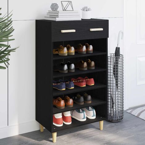 Armario Zapatero con cajón Liso Roble Negro 60 x 35 x 105 cm