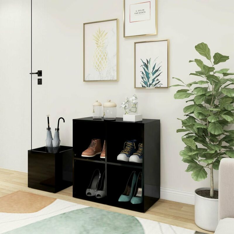 

Armario zapatero de sala aglomerado negro brillo 105x35,5x70 cm